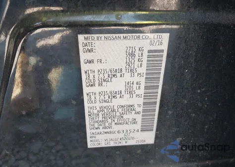 2016 Nissan Pathfinder Sl from USA, damaged, VIN 5N1AR2MN8GC633524